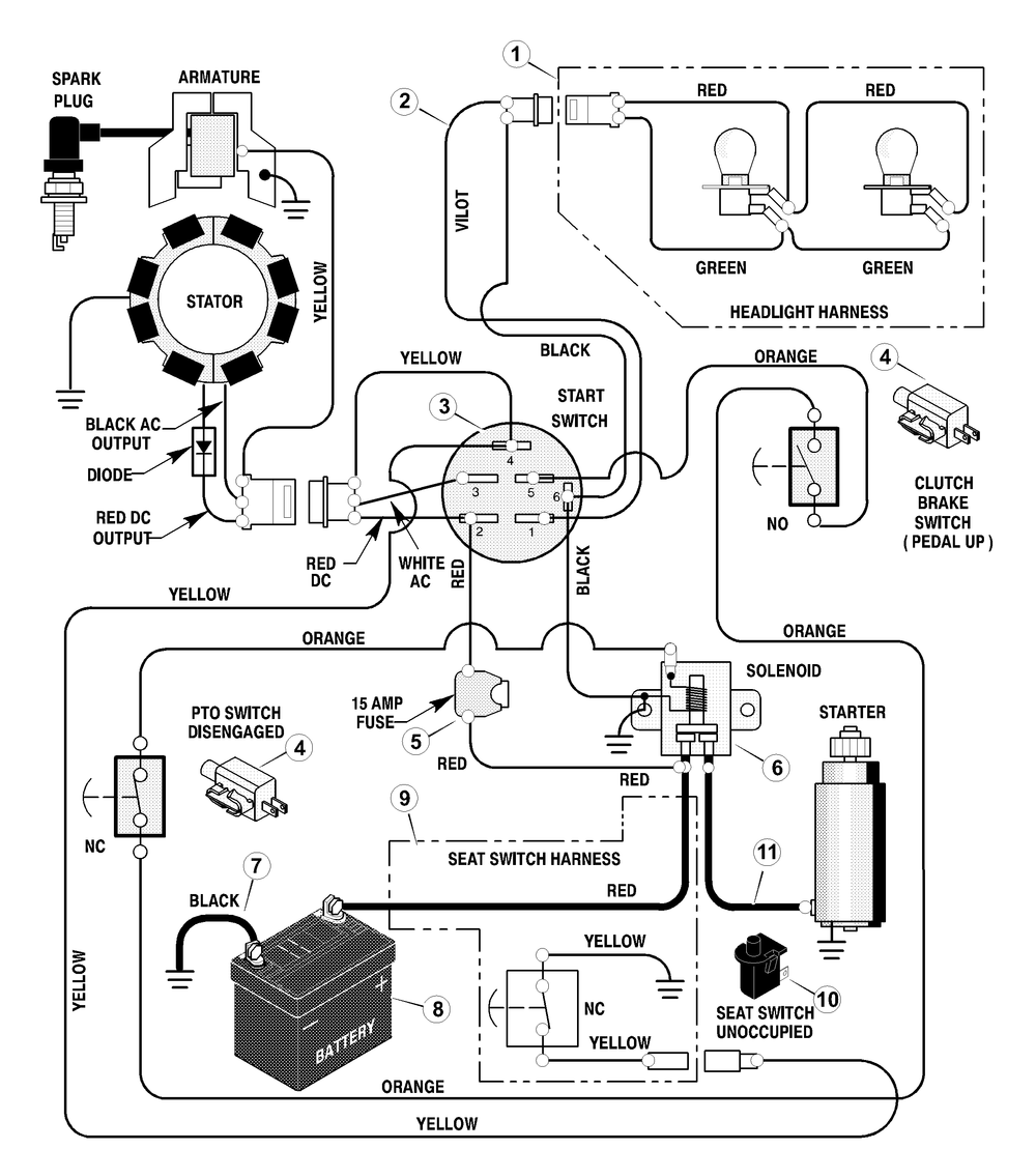 Electrical System Diagram and Parts List for 405003X50B 2003 Briggs and Stratton Lawn Tractor